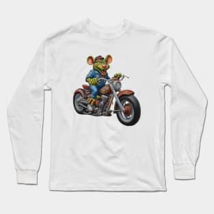 Green Rat Rider on bike Long Sleeve T-Shirt